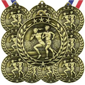 10 Pack Cross Country Gold Medals Trophy Award with Neck Ribbons WAMG-914