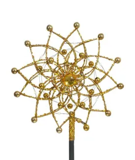 11" Lighted Gold Glitter Starburst Christmas Tree Topper -Candlelight LED Lights