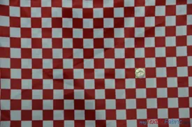 1" Checker Satin Print Fabric | Checkered Racing Fabric | Dull Satin Print | 60" Wide | 2 Colors | White Black | White Red |