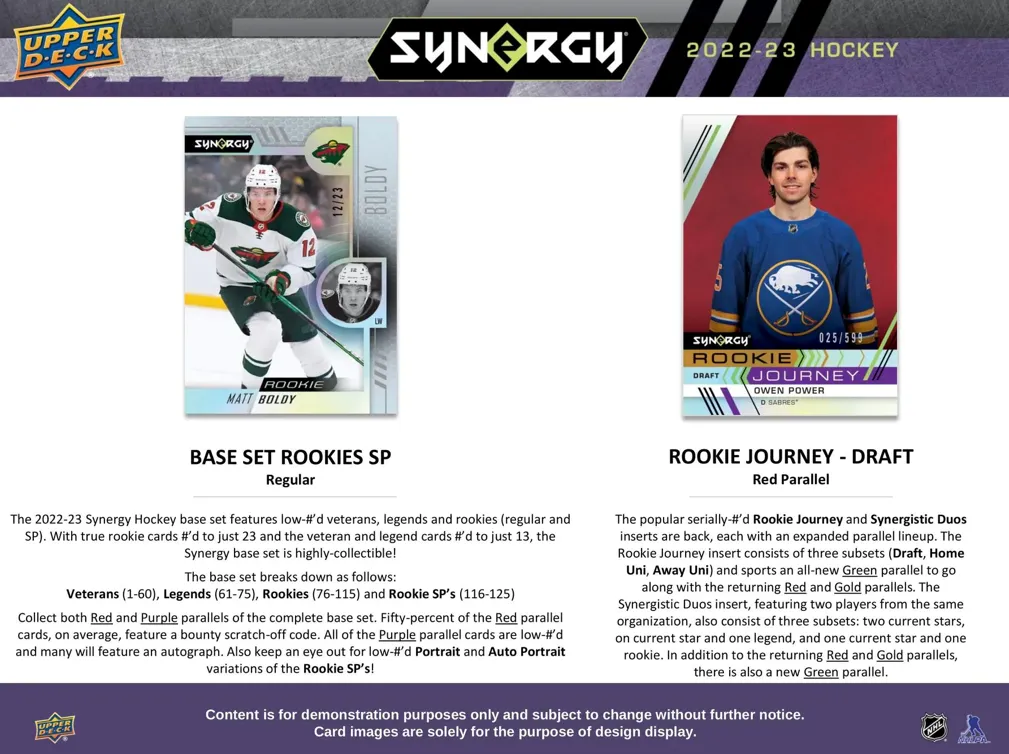 2022/23 Upper Deck Synergy Hockey Hobby Box 8 Packs per Box, 3 Cards per Pack