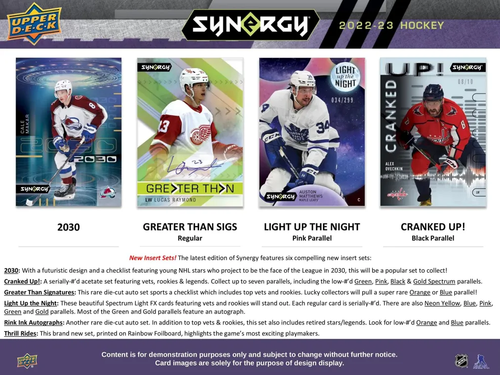 2022/23 Upper Deck Synergy Hockey Hobby Box 8 Packs per Box, 3 Cards per Pack