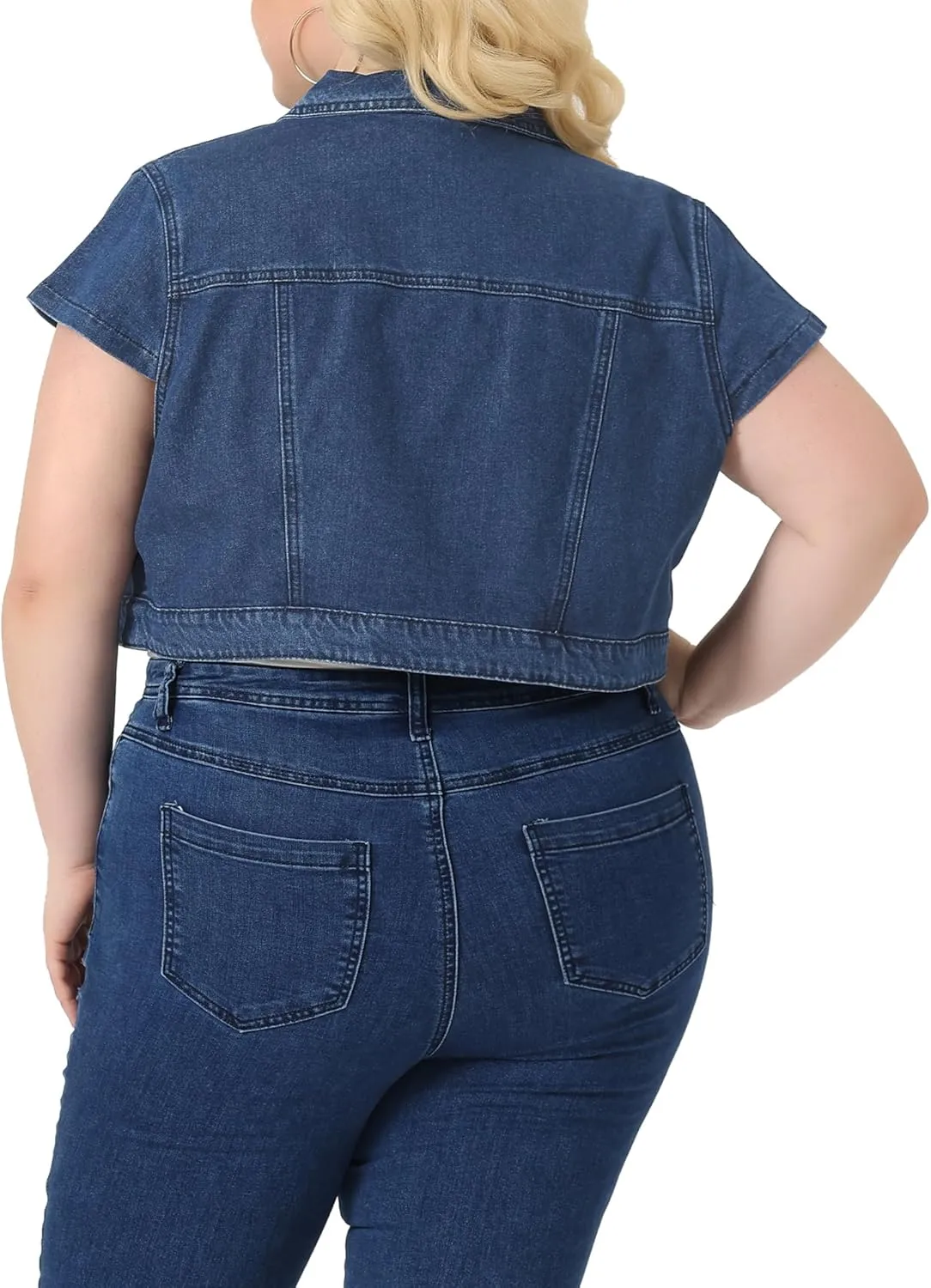 Agnes Orinda Plus Size Short Sleeve Denim Jackets for Women Y2K Button Down Tops Streetwear Cropped Jean Jacket