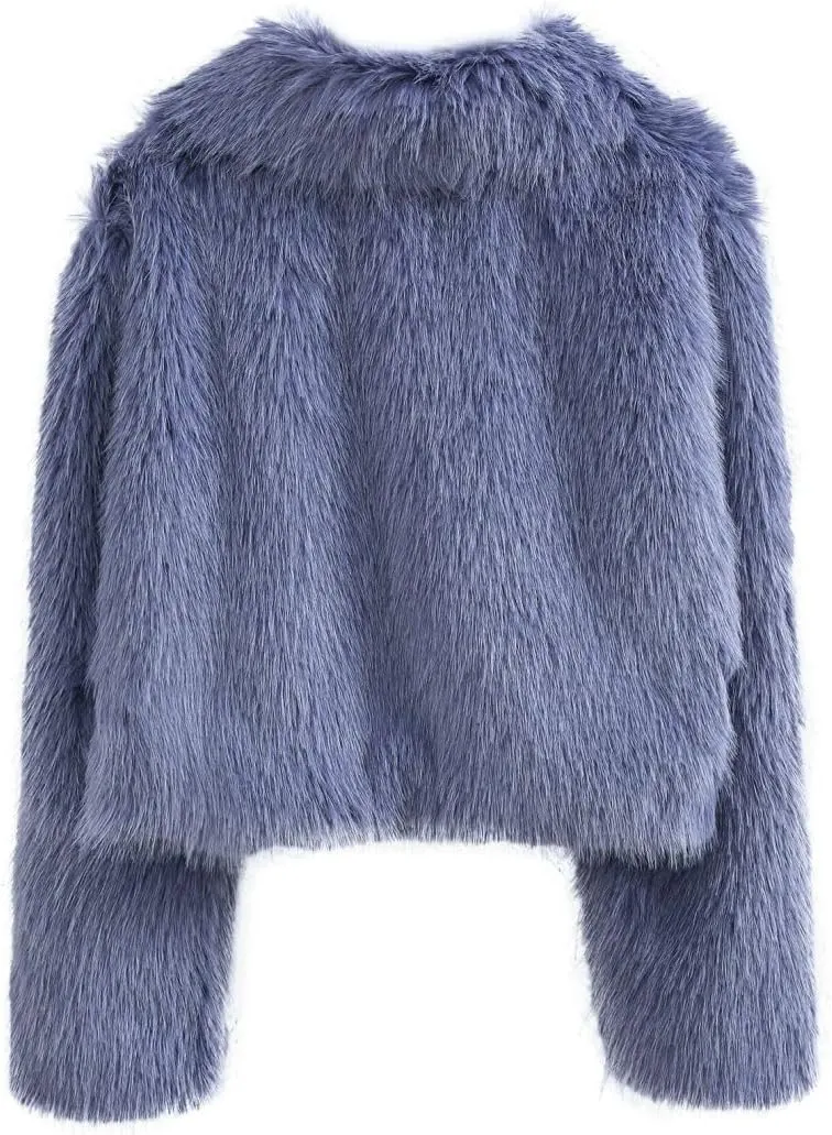 Amazhiyu Womens Faux Fur Zip-Up Cropped Jacket Long Sleeve Warm Winter Coat