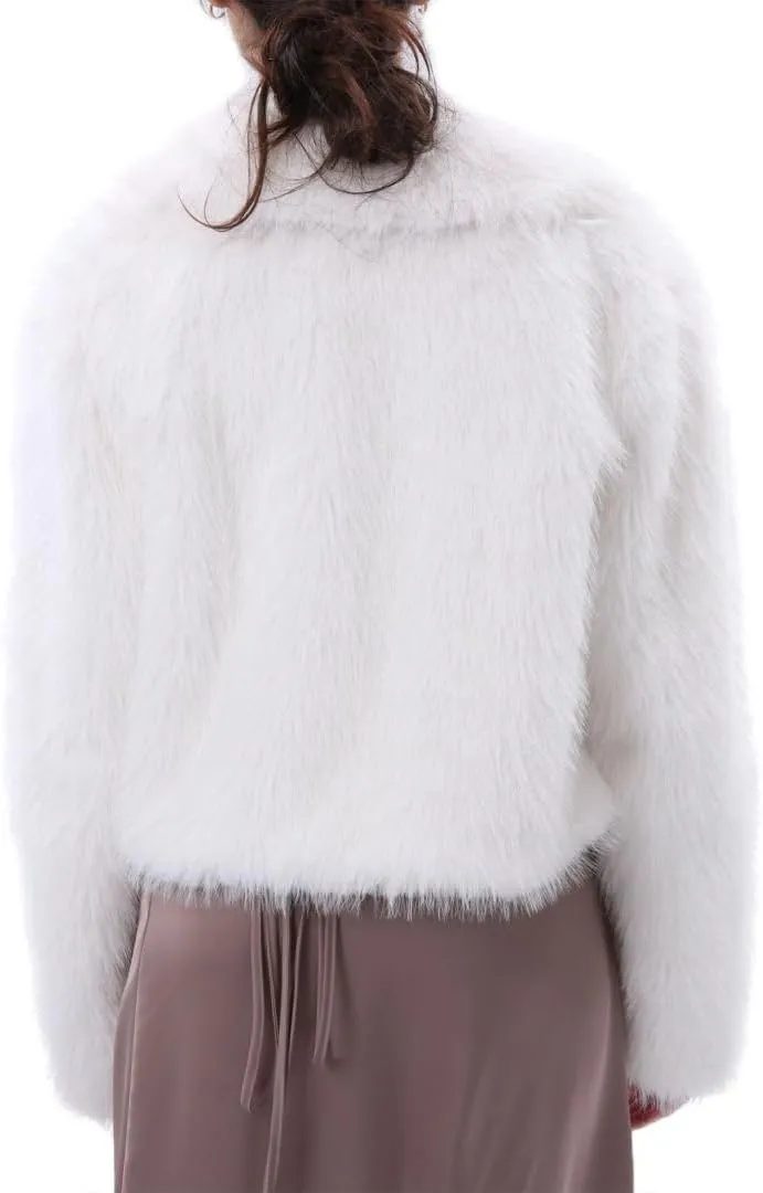 Amazhiyu Womens Faux Fur Zip-Up Cropped Jacket Long Sleeve Warm Winter Coat