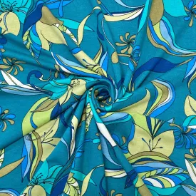 Animated Floral on Teal Viscose Jersey Fabric