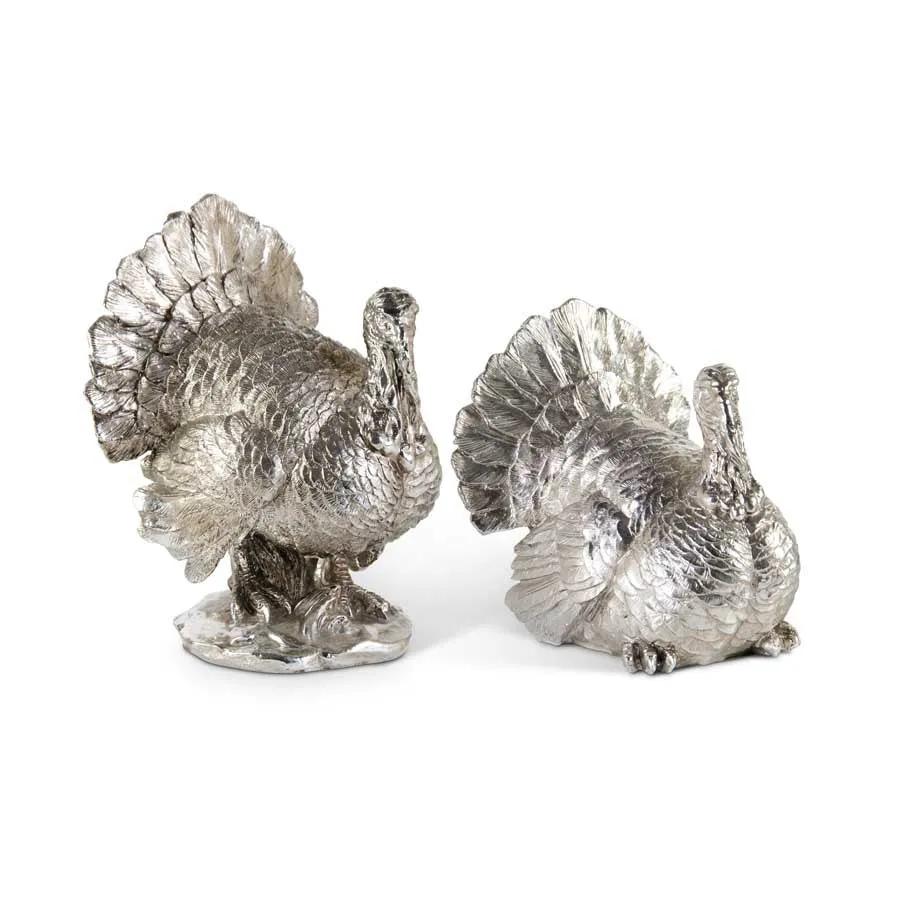 Antique Silver-Plated Sitting Turkey Set