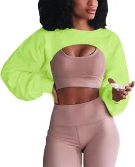 Artfish Women's Crewneck Long Sleeve Crop Tops Workout Gym Casual Cut-out Loose Cropped Sweatshirts