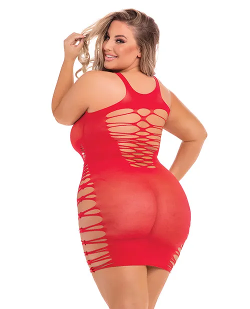 Back 2 Basixxx Hi Neck Dress Red (1X-3X)