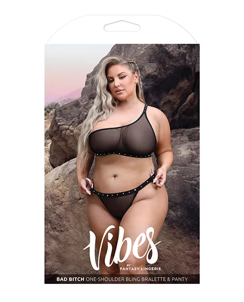 Bad Bitch One Shoulder Bling Bralette & Panty Black Queen