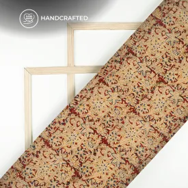 Beige And Sangria Red Floral Kalamkari Cotton Fabric