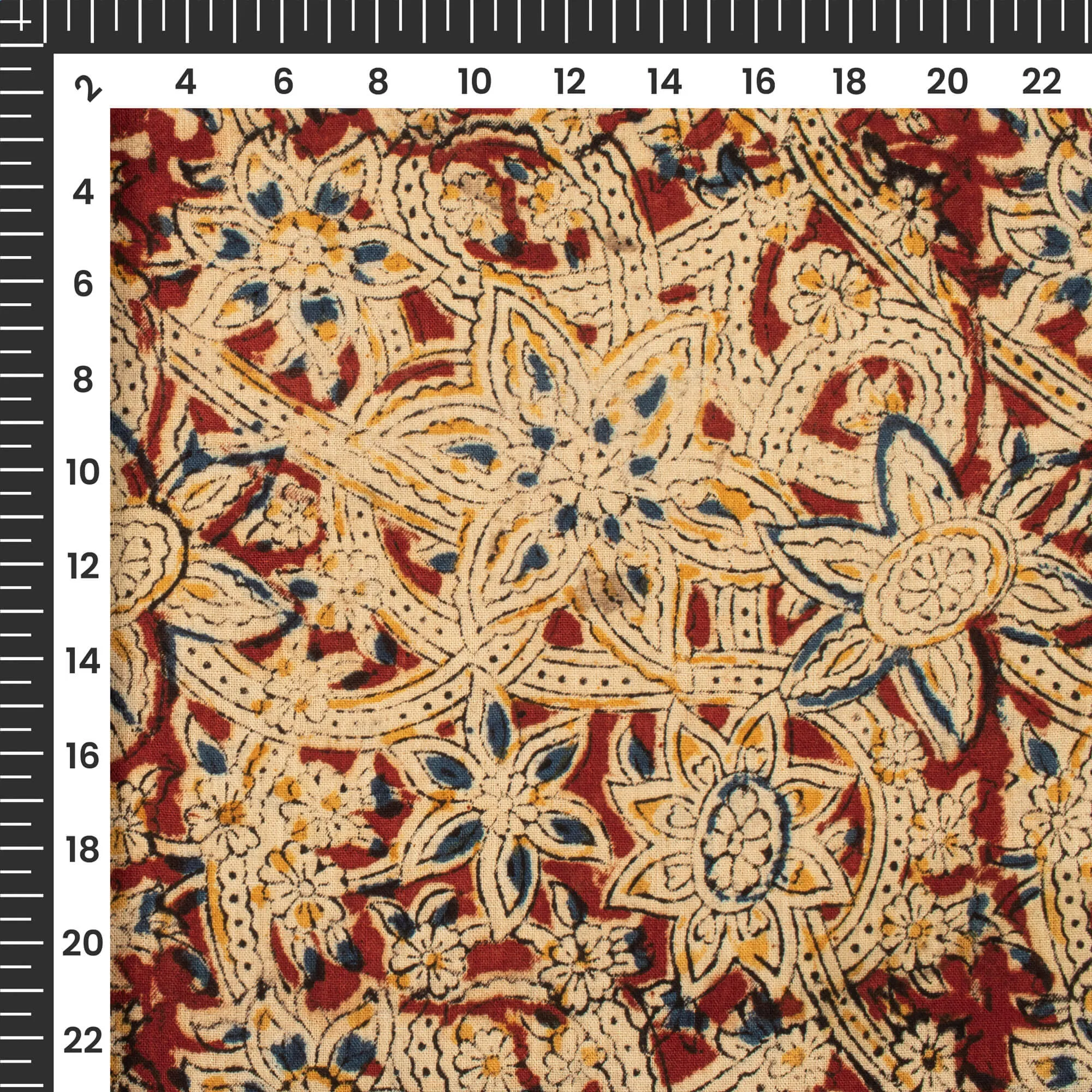 Beige And Sangria Red Floral Kalamkari Cotton Fabric