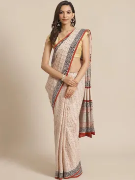 Beige Printed Cotton Saree