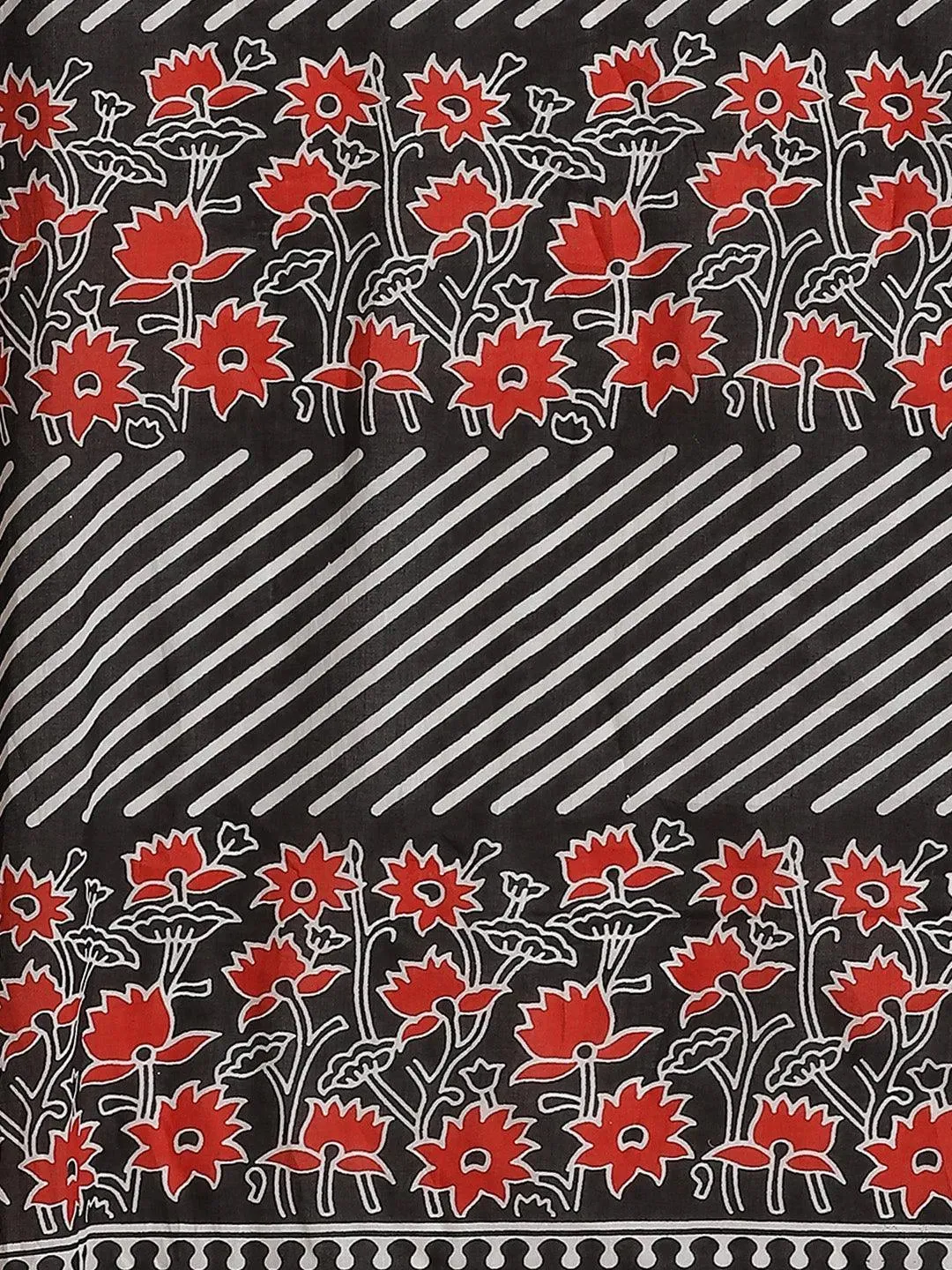 Black Printed Cotton Saree