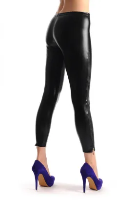Black Shiny Faux Leather Wet Look With Side Zip