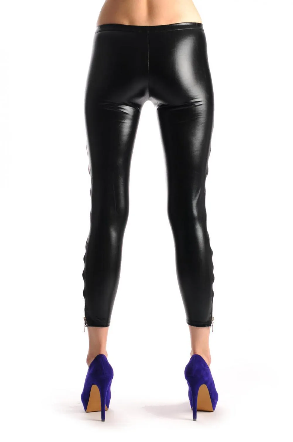 Black Shiny Faux Leather Wet Look With Side Zip