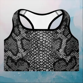 Black Snake Skin Womens Padded Sports Bra