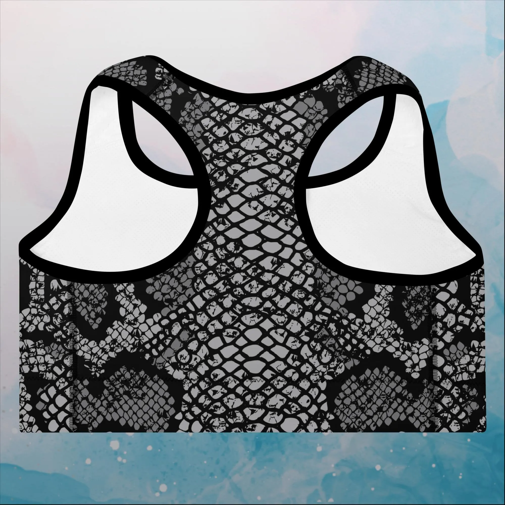 Black Snake Skin Womens Padded Sports Bra