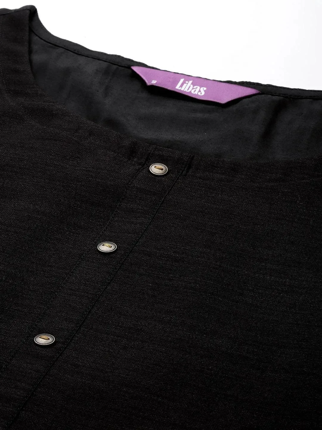 Black Solid Silk Straight Kurta