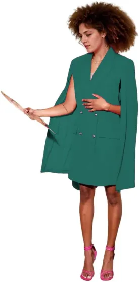 Blazer Dress for Women with Cape Double Breasted Peak Lapel Regular Fit Women's Solid Suit Skirt for Work Office