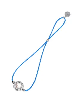 Blue Braided Steel Bracelet for Women with 6mm Half Ball White Pearl, Adjustable 8.6" Length, Lipari Collection
