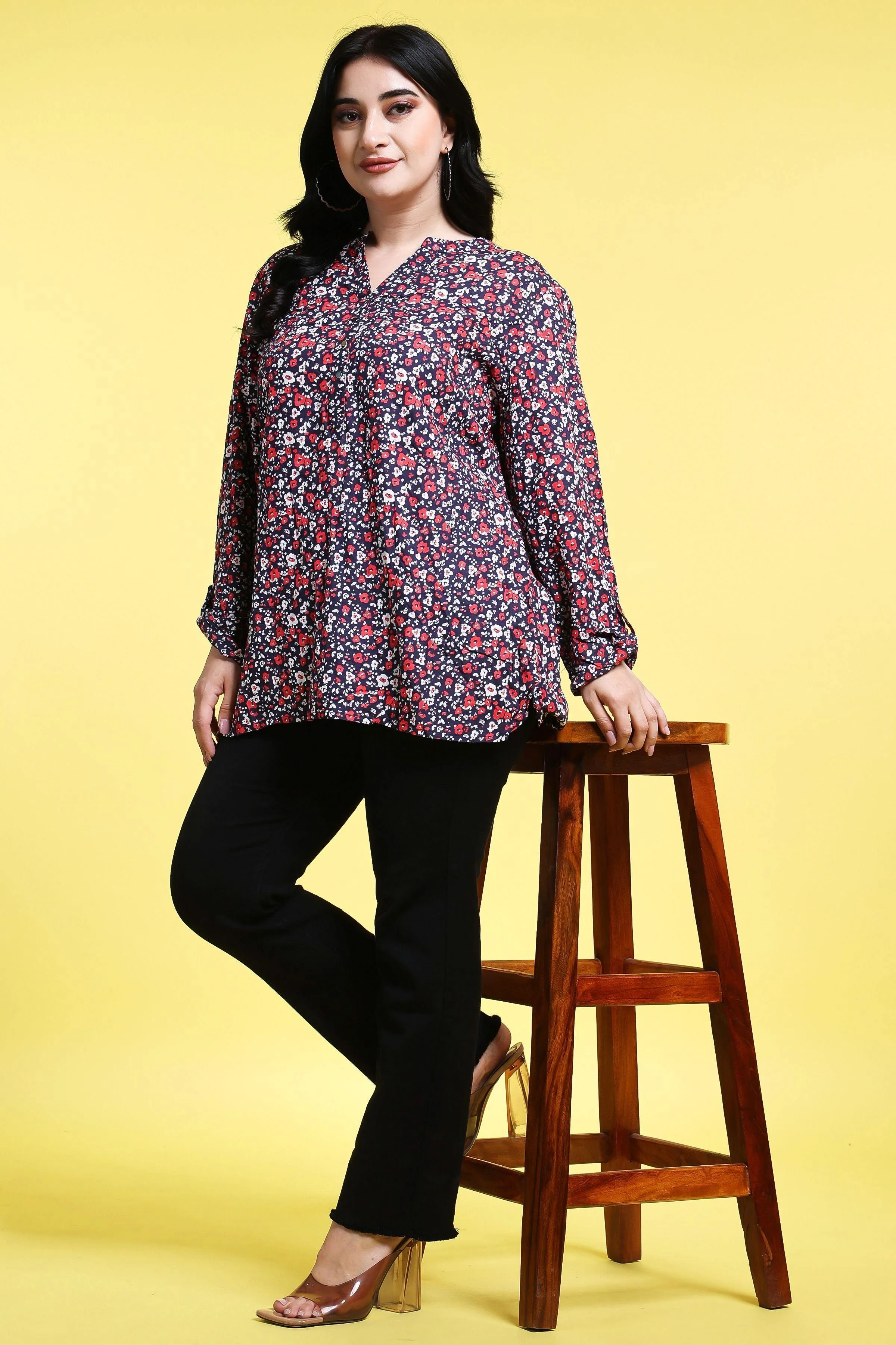 Blue Small Floral Printed Tunic