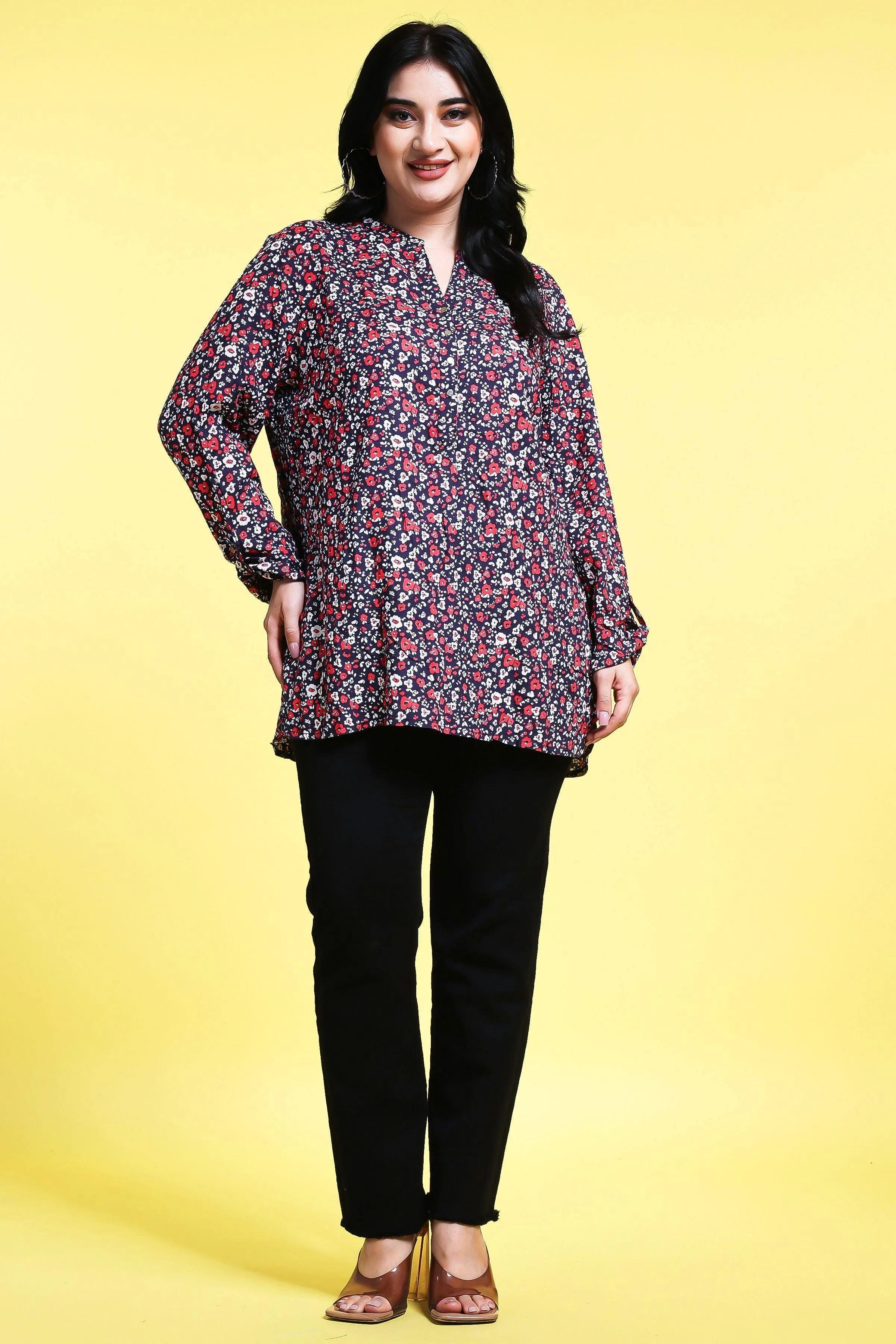 Blue Small Floral Printed Tunic