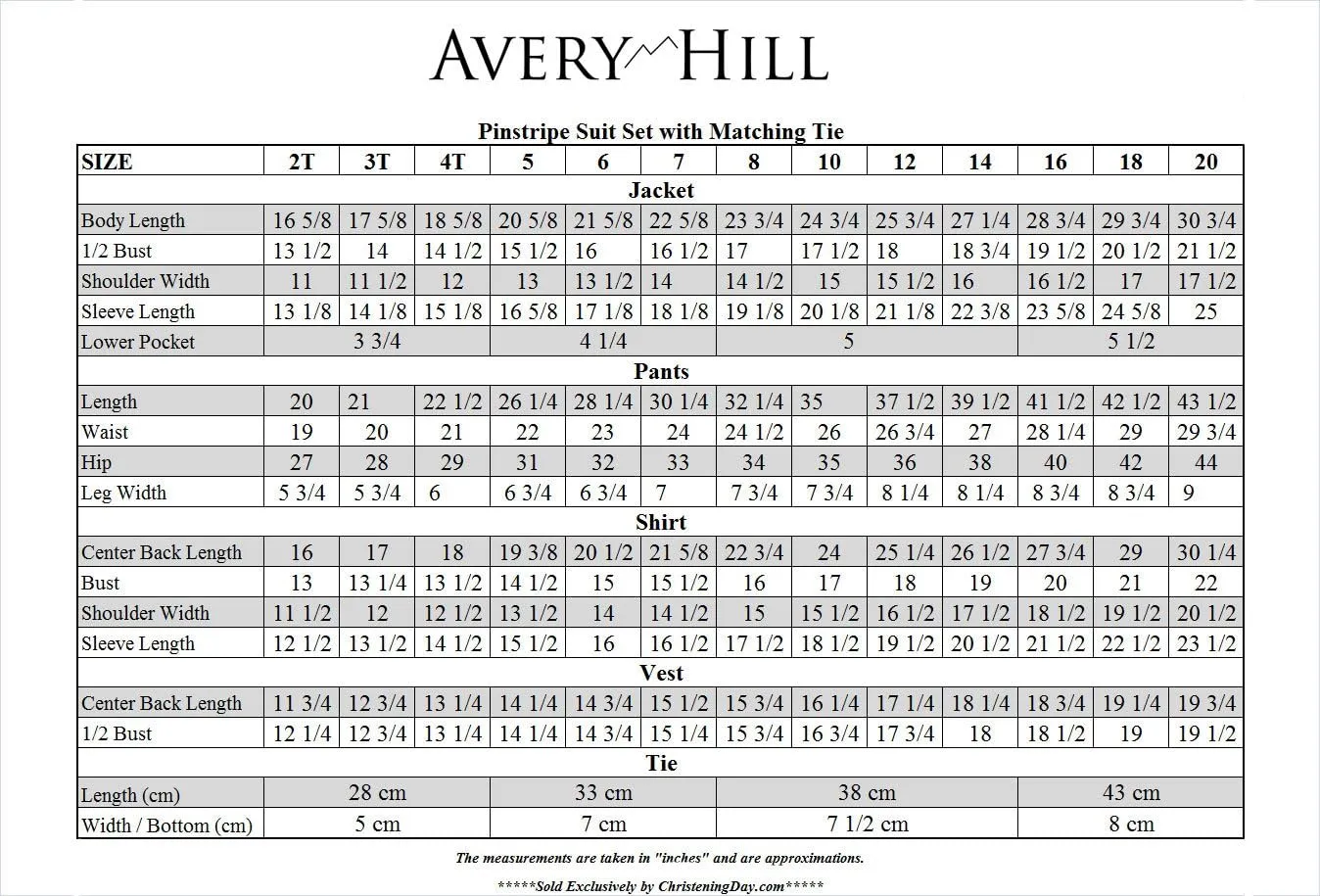 Boys Pinstripe Suit Set with Matching Tie Size 2T-20