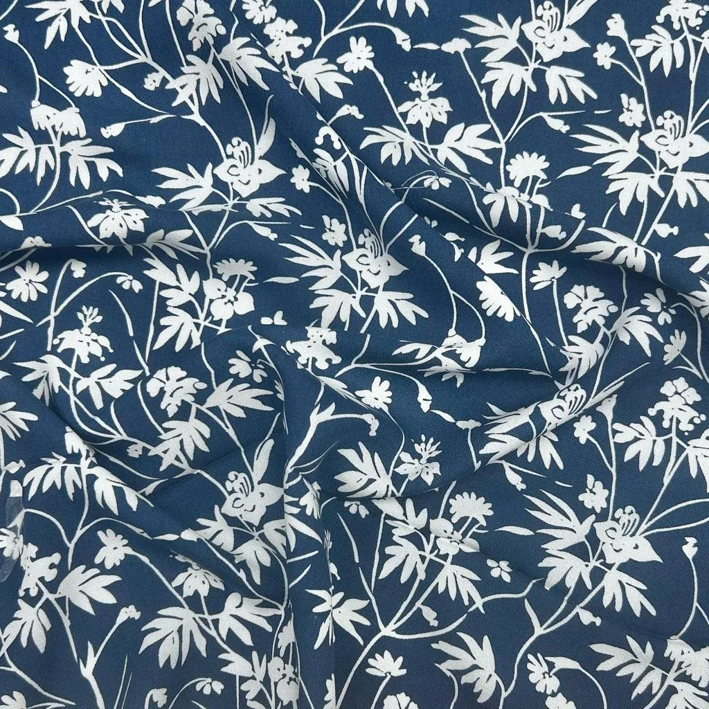 Busy Flower Vines Viscose Challis Fabric