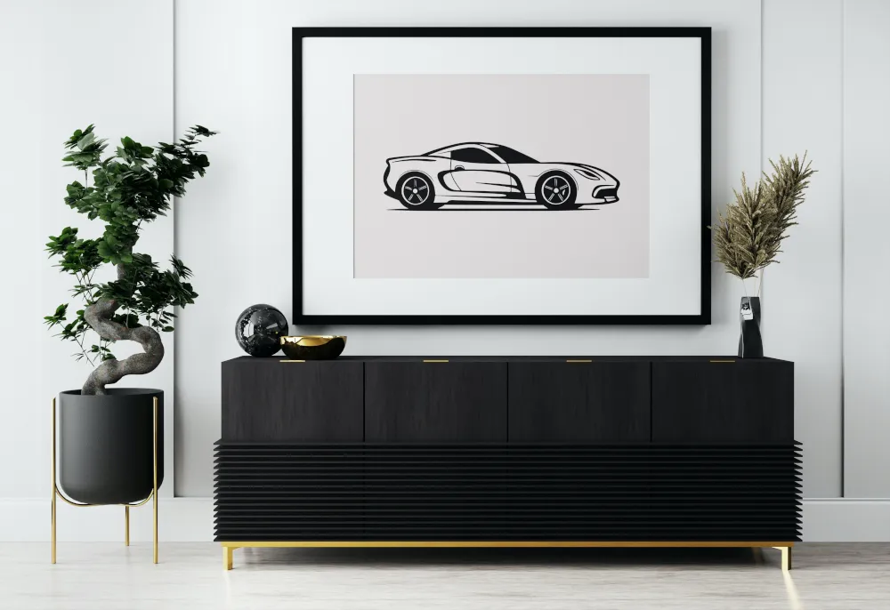 Car Silhouette Wall Art PRINTABLE ART, Horizontal Wall Art, Black And Gray Wall Art, Car Wall Art, Car Guy Gift, Sports Car, Sports Poster