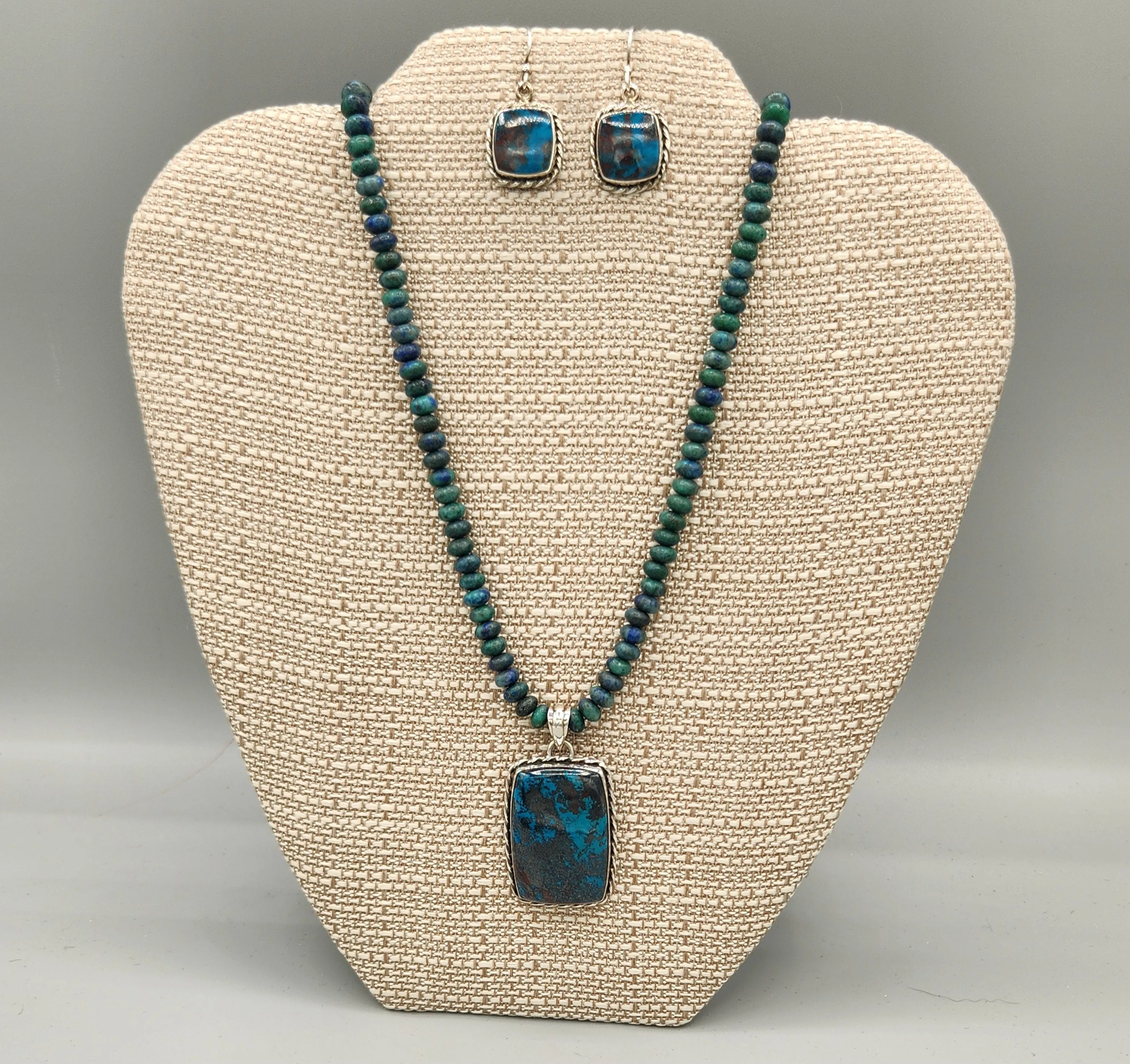 CHRYSOCOLLA NECKLACE & EARRINGS - RECTANGLE