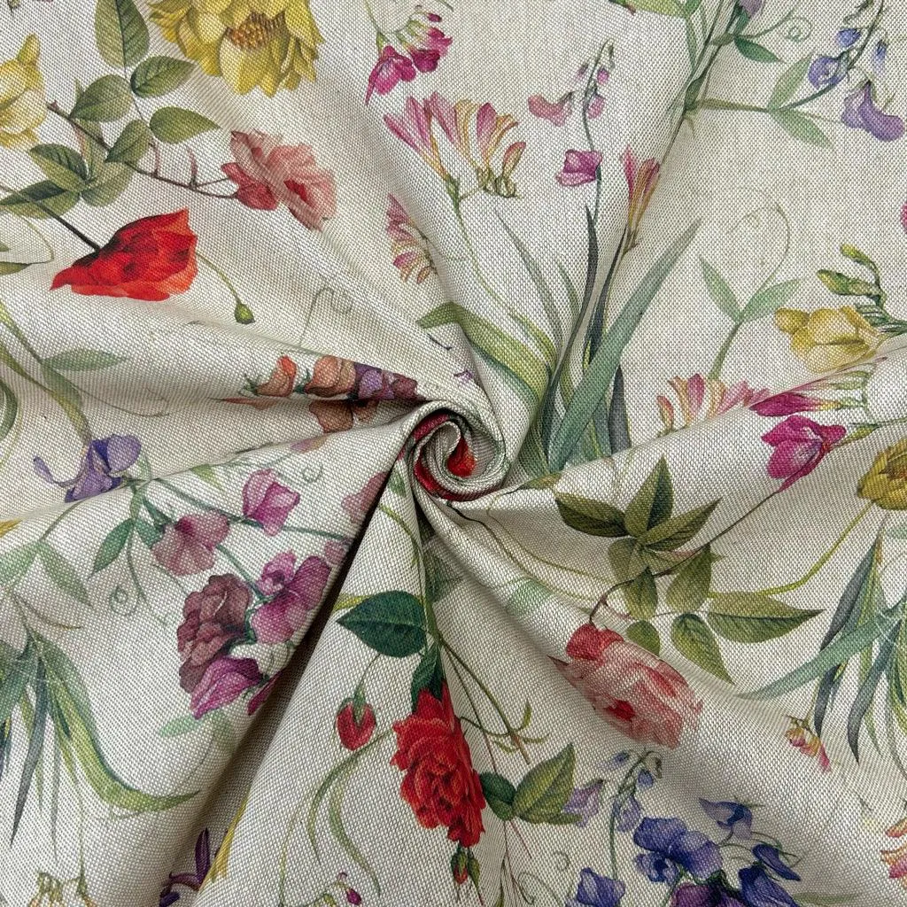 Classic Floral Digital Linen Look Polycotton Fabric