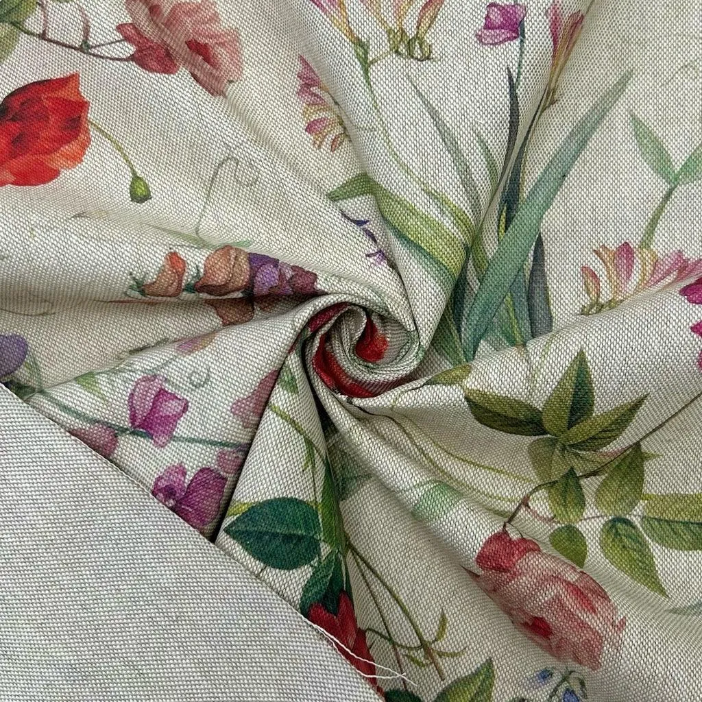 Classic Floral Digital Linen Look Polycotton Fabric