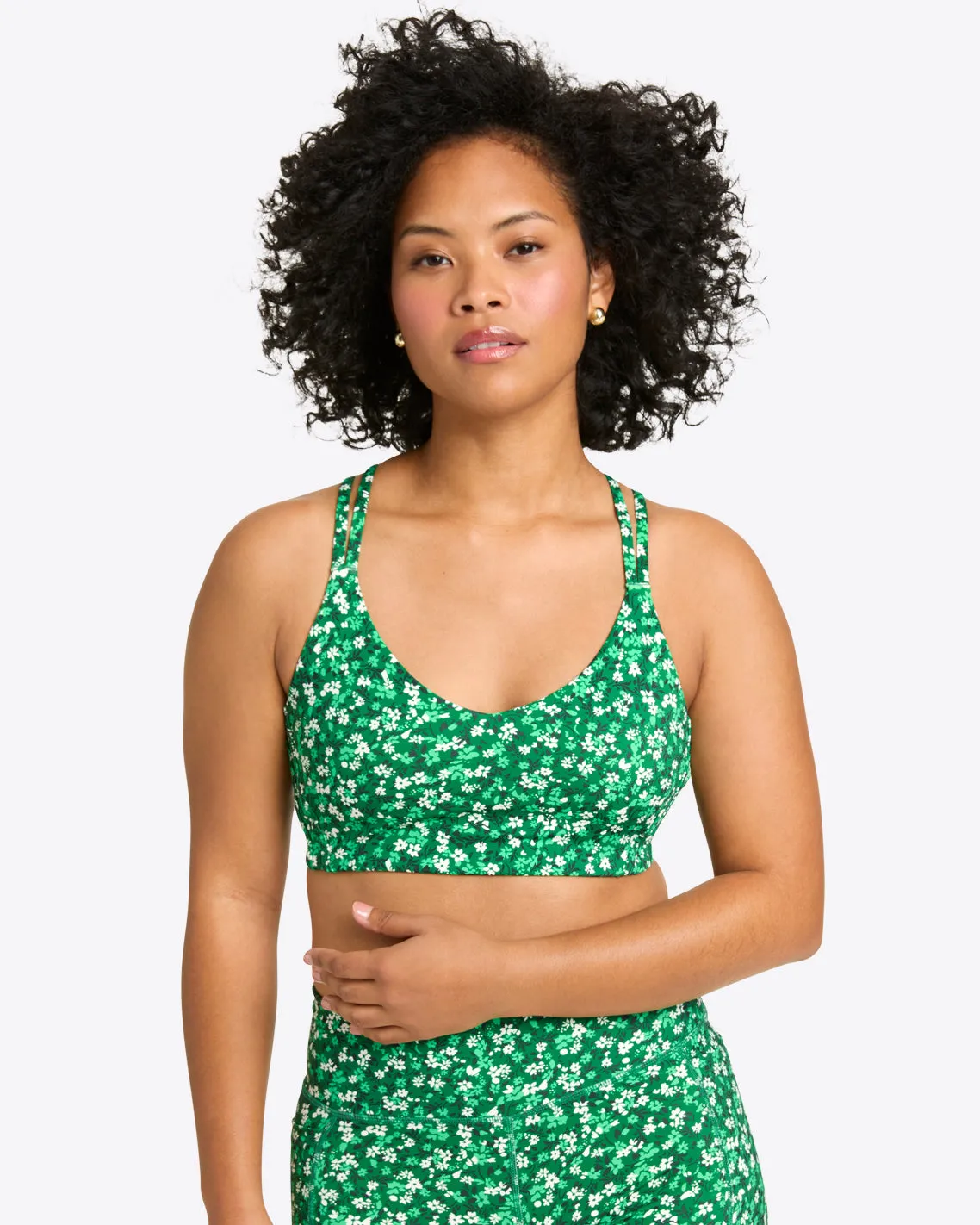 Crossback Sports Bra in Green Wildflower Ditsy
