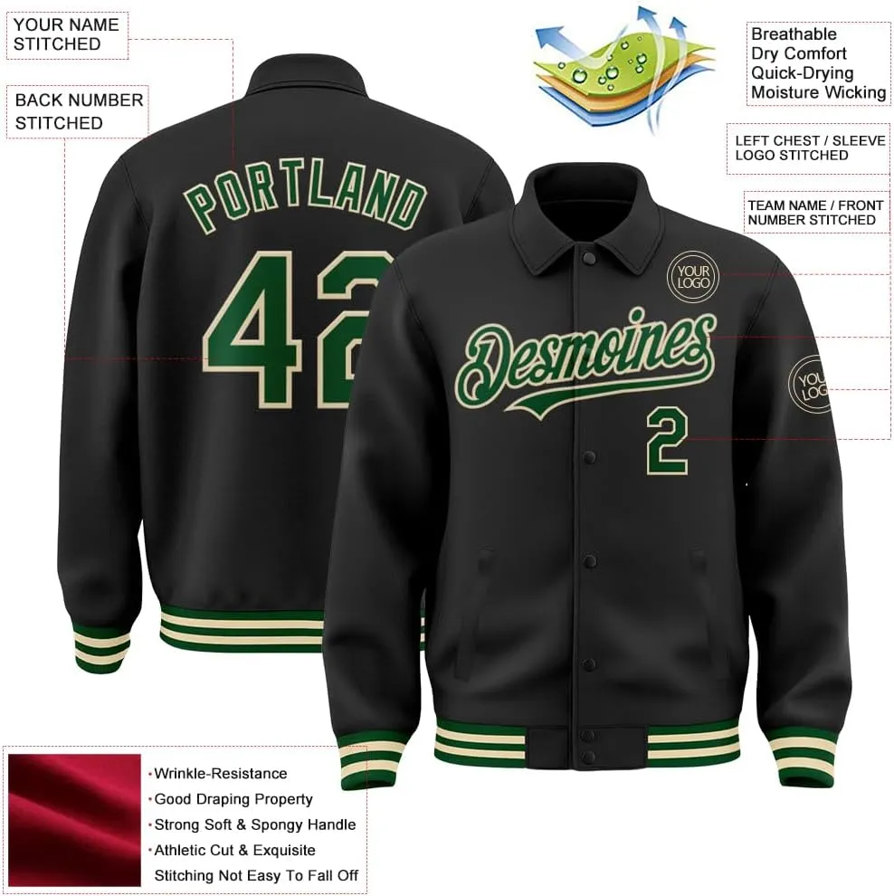 Custom Varsity Letterman Jacket Adult Youth Black Baseball Jacket Streetwear Bomber Coat Stitched Name Number Logo
