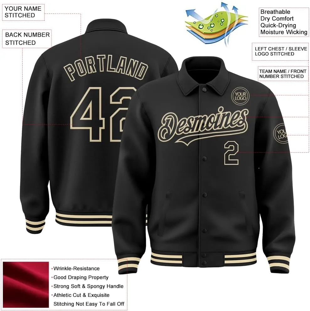 Custom Varsity Letterman Jacket Adult Youth Black Baseball Jacket Streetwear Bomber Coat Stitched Name Number Logo