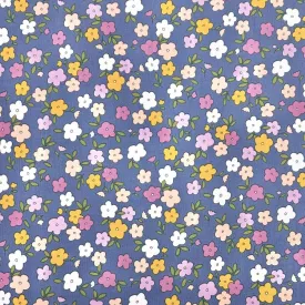 Drawn Flowers on Light Navy Needlecord Fabric