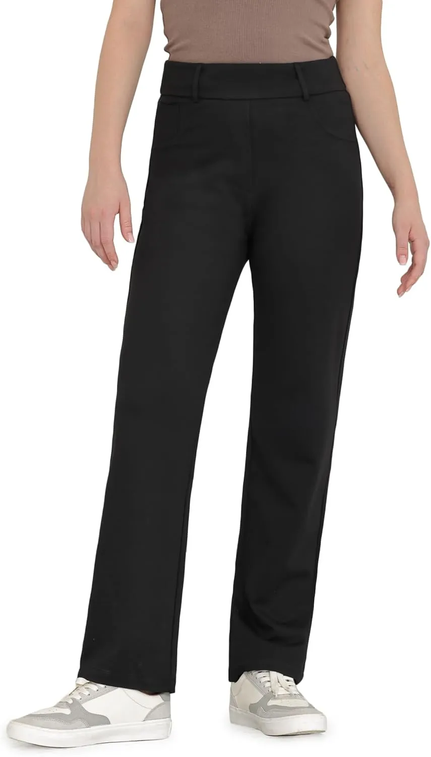 Dress Pants for Women Work Straight Pants with Pockets High Waisted Casual Business Slacks 29" Inseam Pull On Trousers