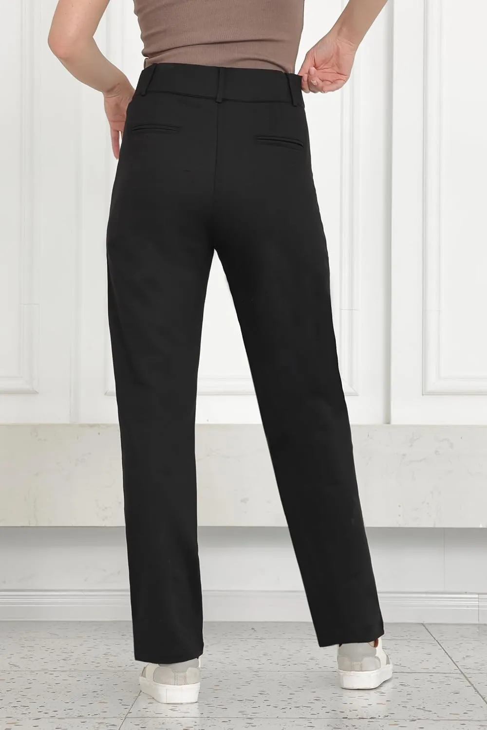 Dress Pants for Women Work Straight Pants with Pockets High Waisted Casual Business Slacks 29" Inseam Pull On Trousers