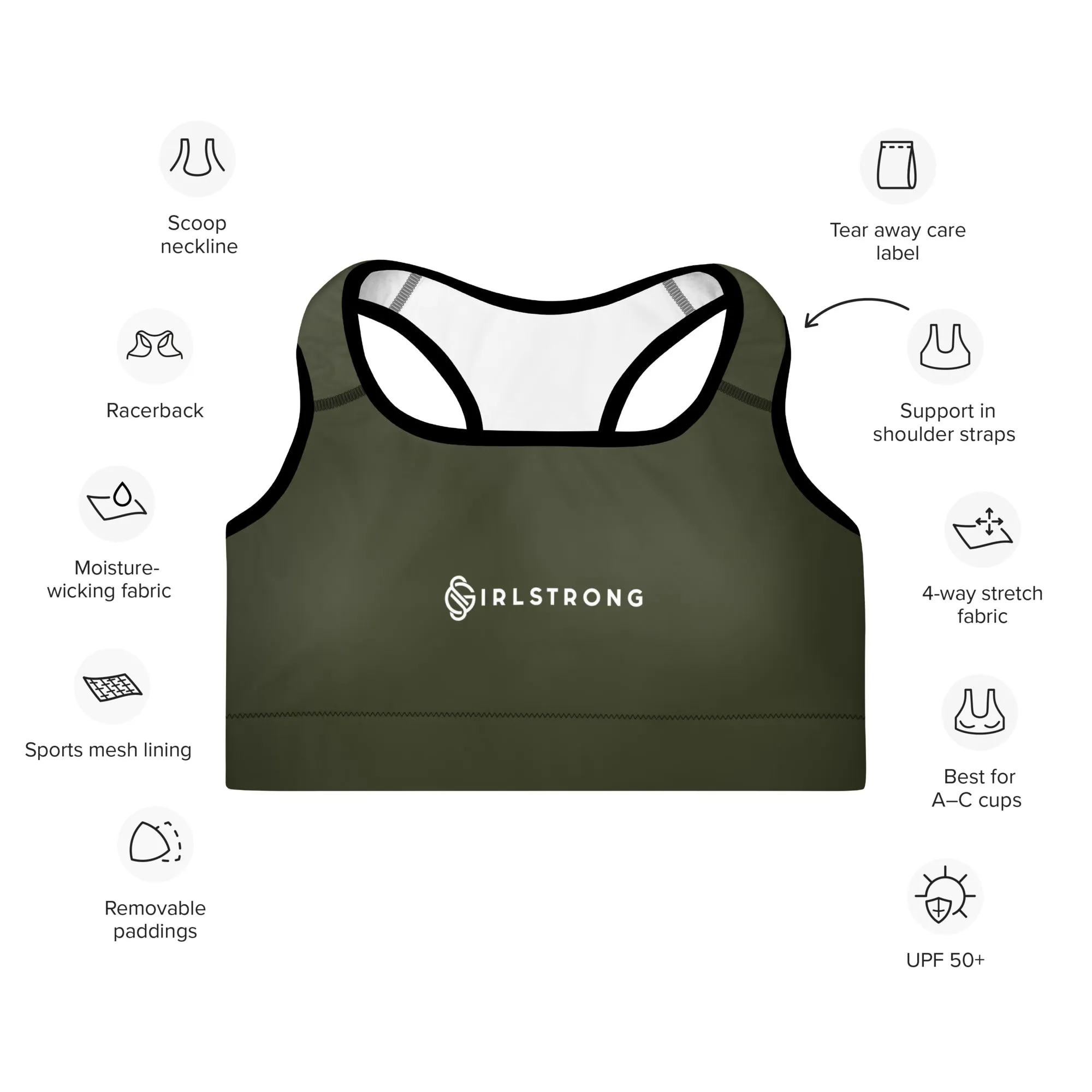 ELEVATED ESSENTIALS, GS LOGO THE PERFECT PADDED SPORTS BRA OLIVE