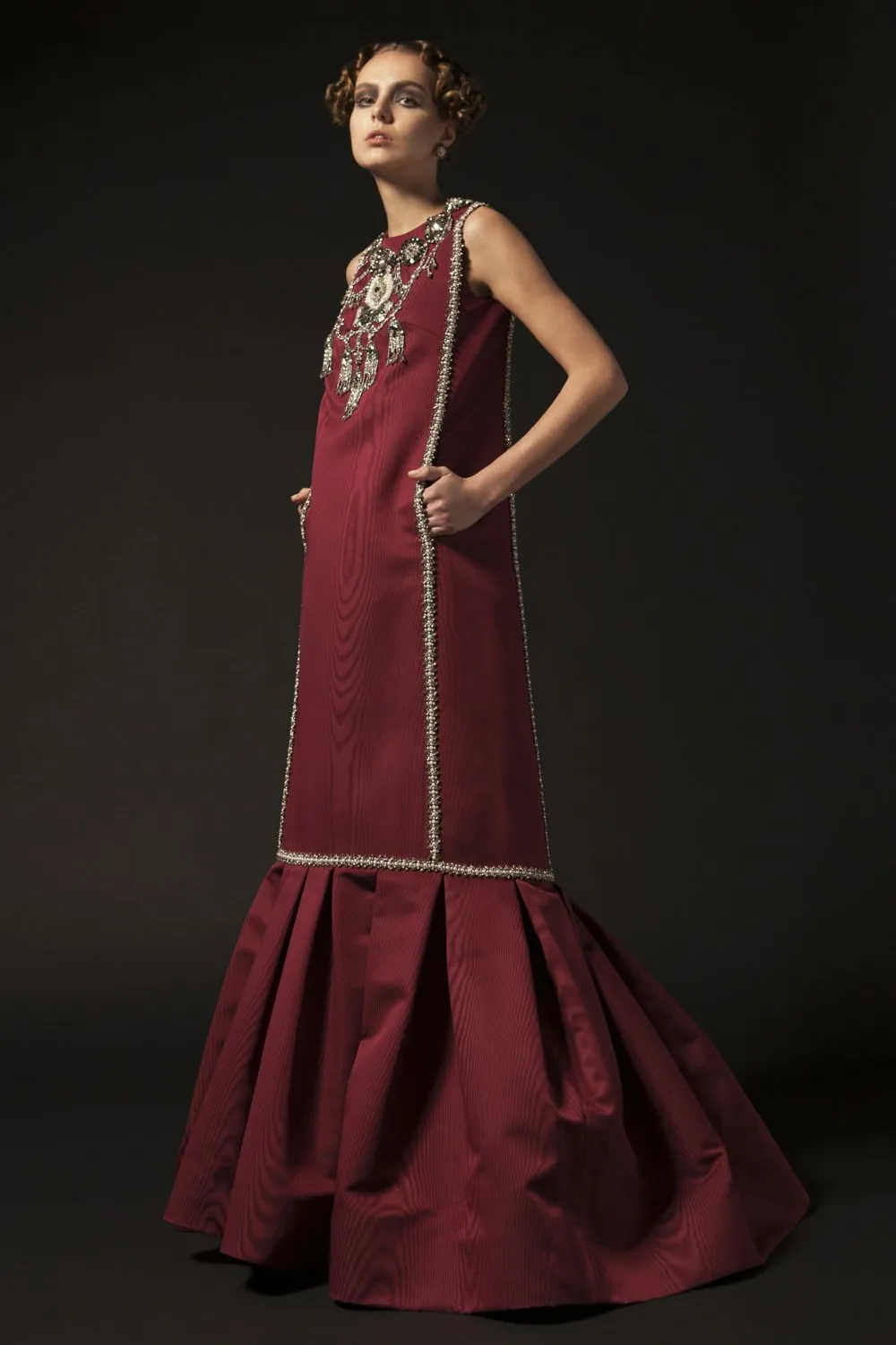 Embroidered Burgundy Couture Dress