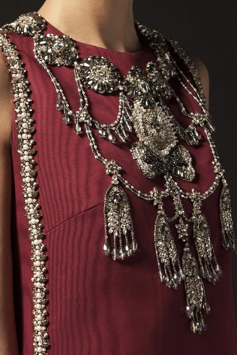 Embroidered Burgundy Couture Dress