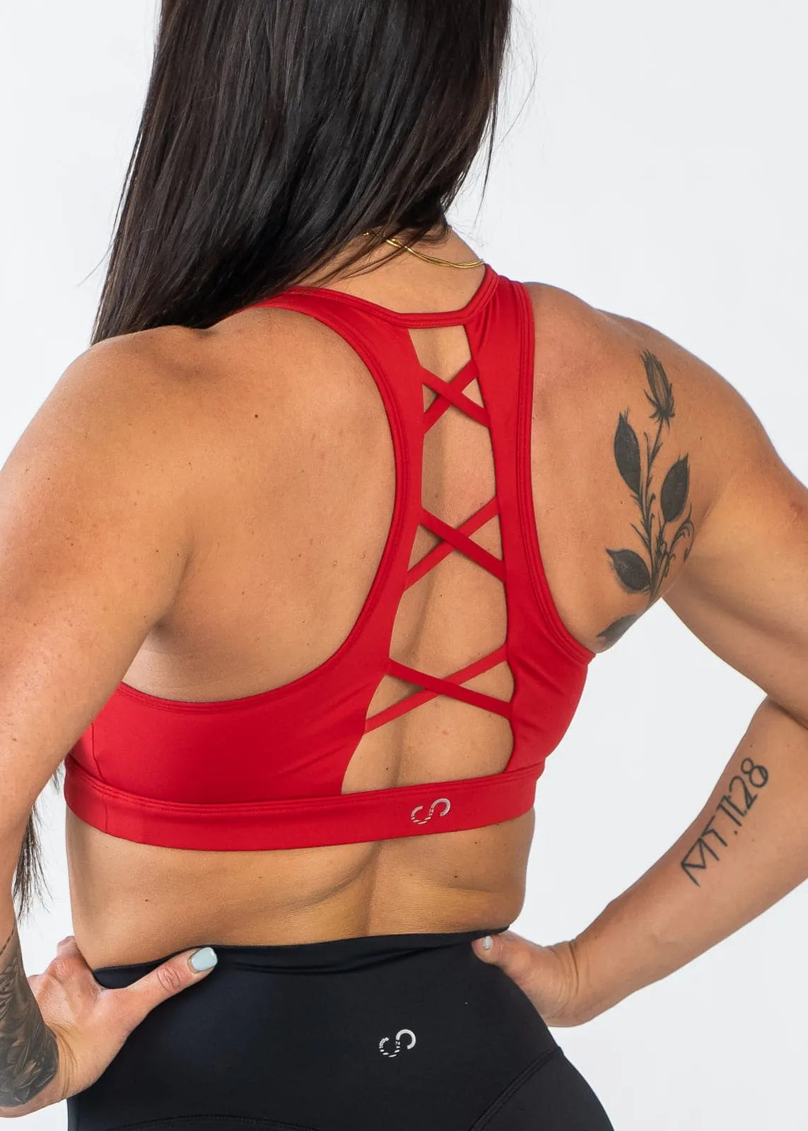 Empowered Laced Back Sports Bra | Red