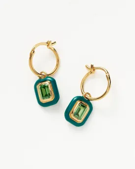 Enamel & Stone Charm Mini Hoop Earrings | 18k Gold Vermeil/Green Cubic Zirconia