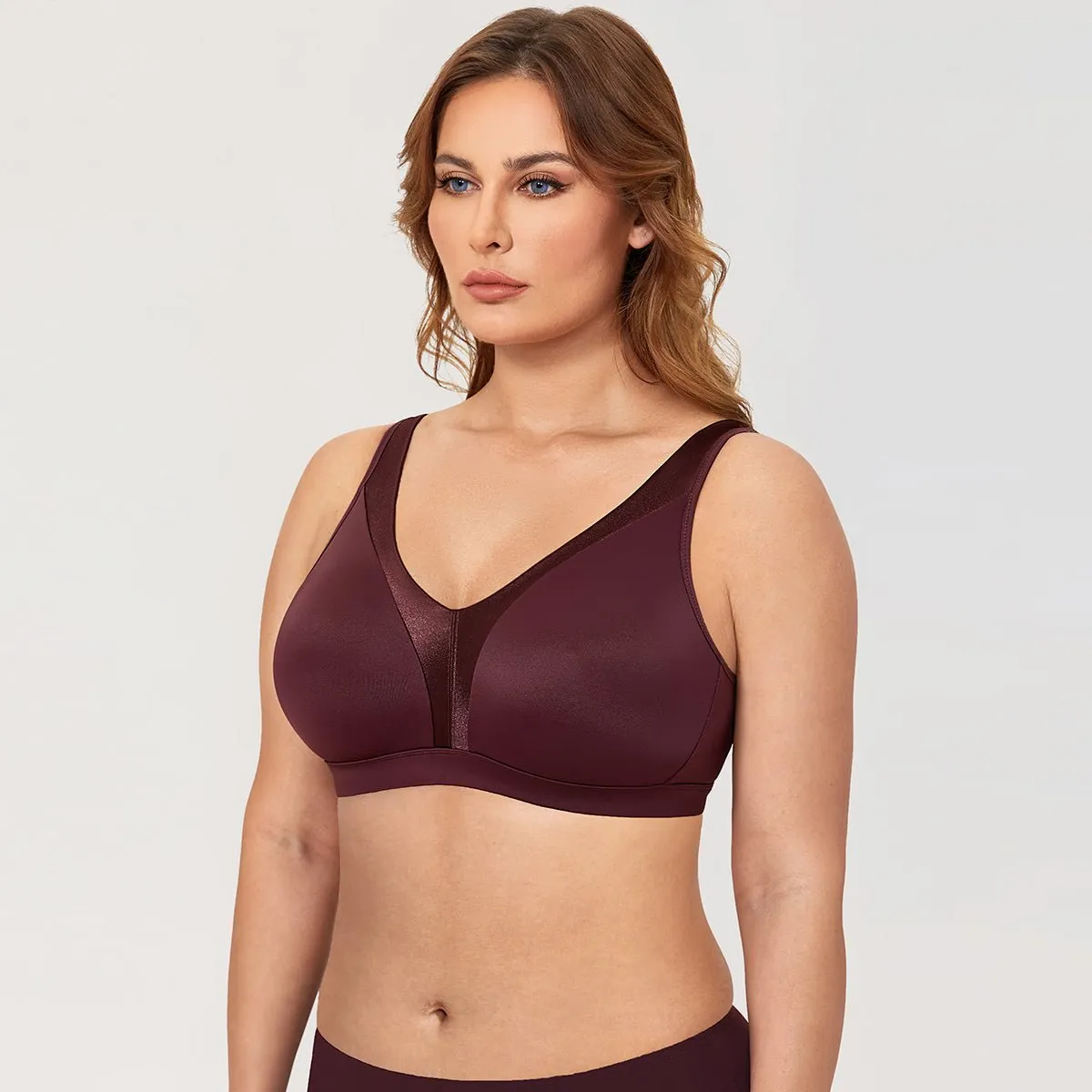 Extra Stretch Wireless Unlined Support Maroon Full Coverage Bra