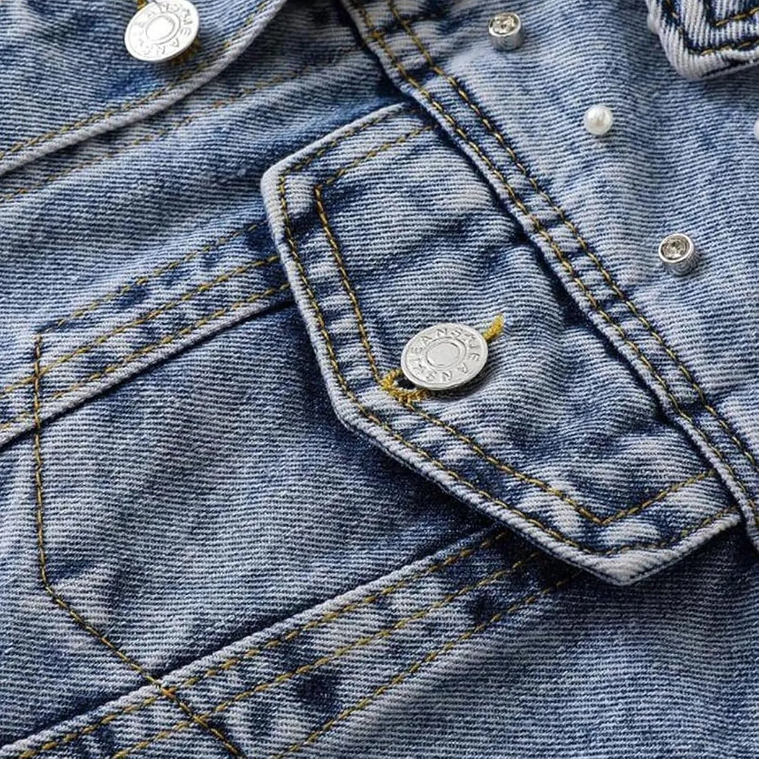 FantasyGears Women's Jeans Jacket Rhinestone Pearl Denim Jacket Embroidered Oversized Plus Size Jacket Streetwear