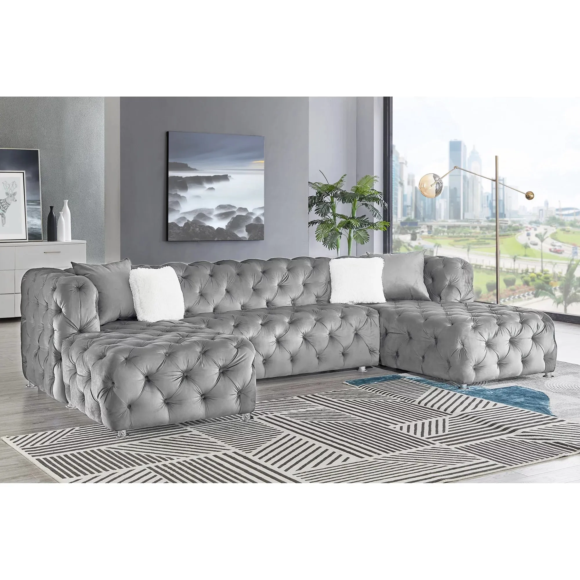 Faraai Velvet U-Shape Chesterfield sofa.