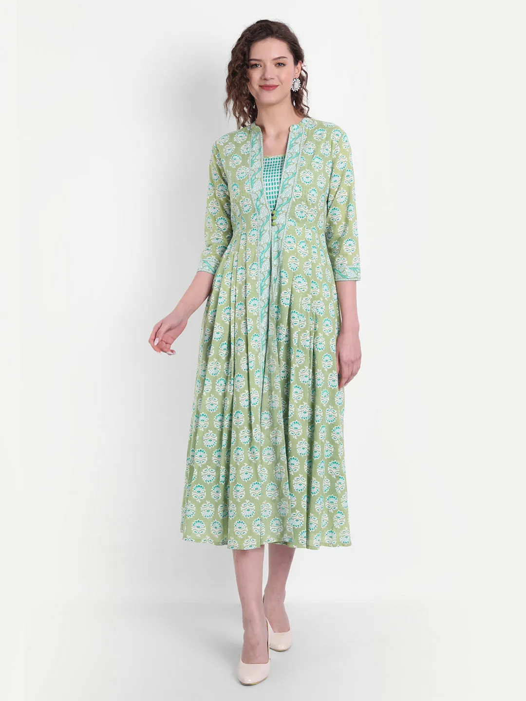 Floral Printed Flared Long Dress
