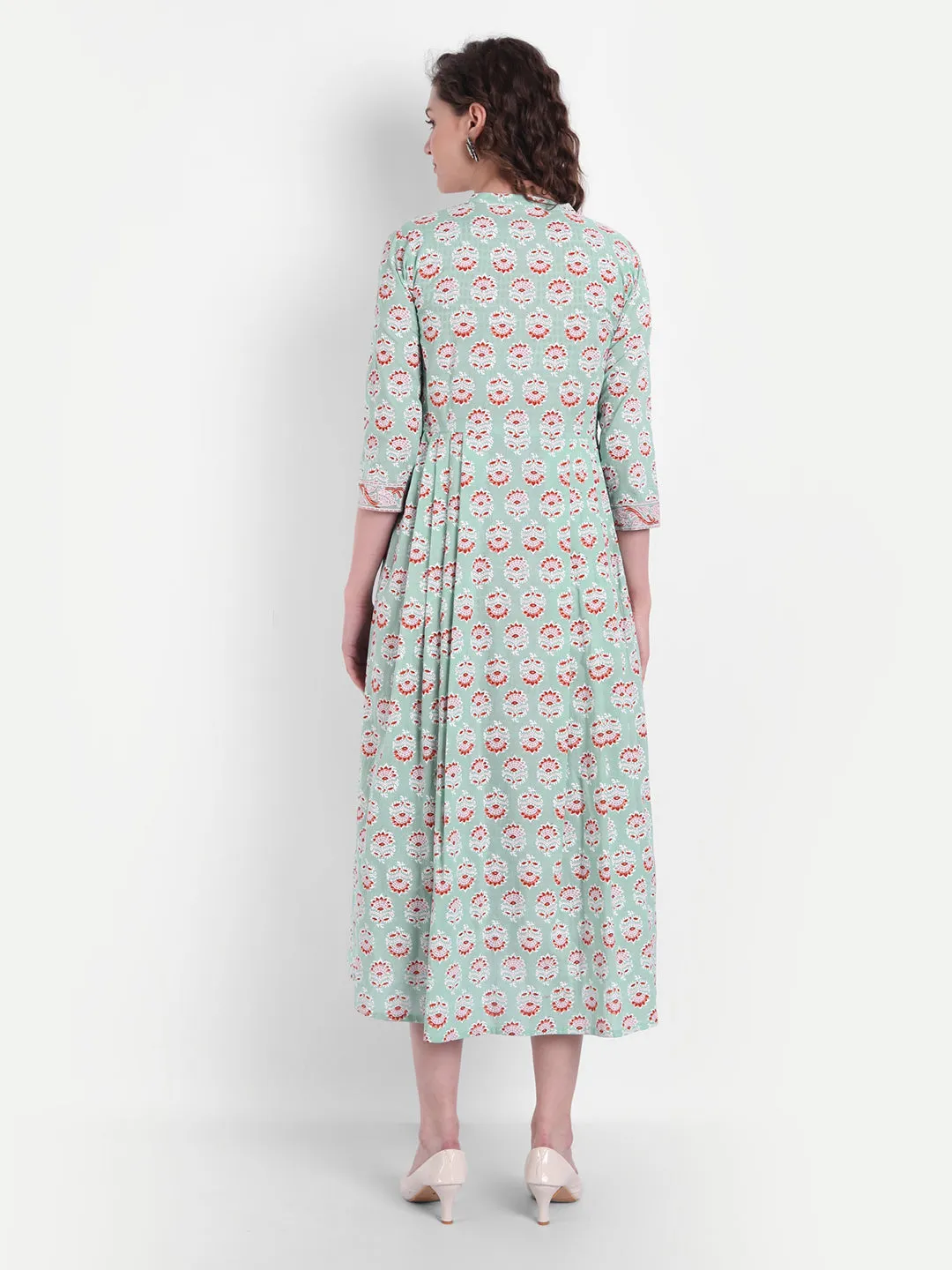 Floral Printed Flared Long Dress