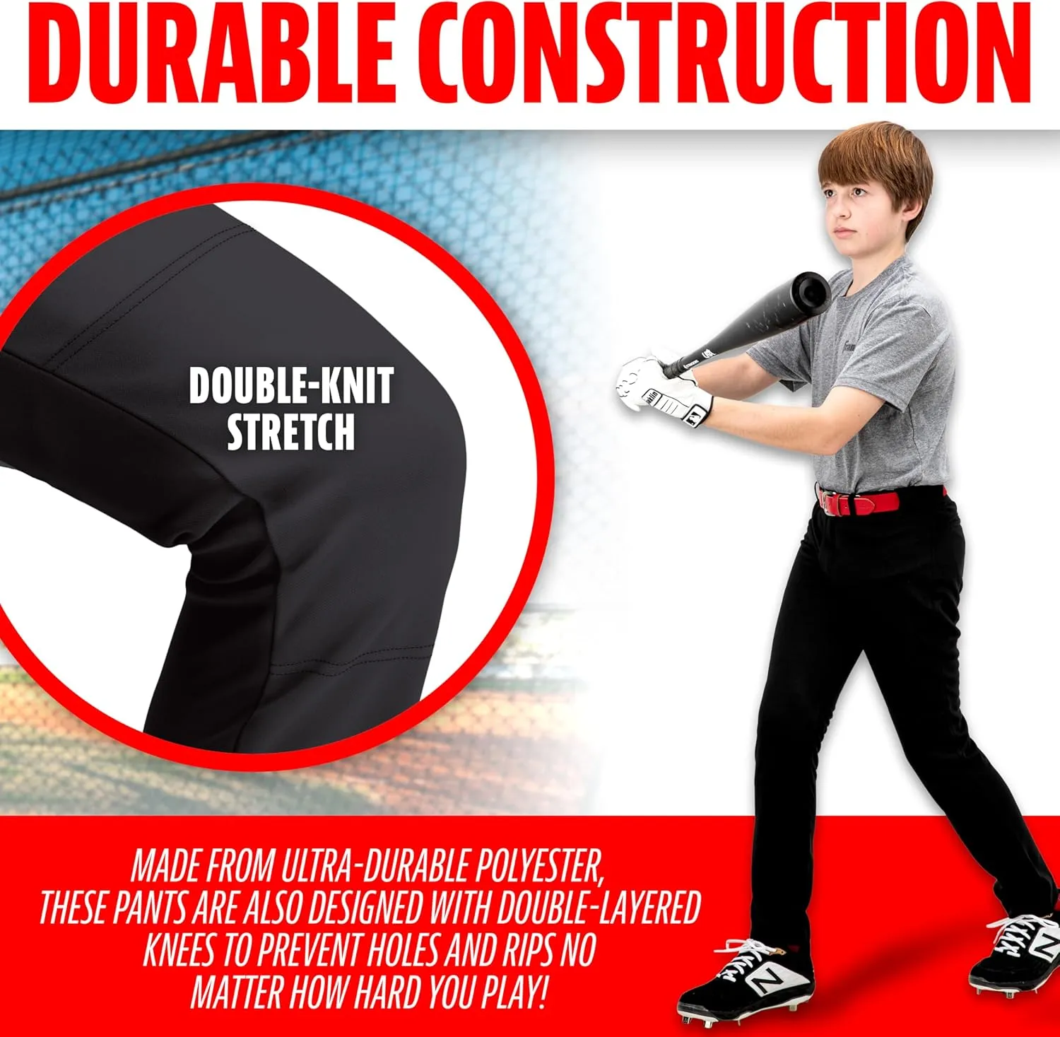 Franklin Sports Youth Baseball   Softball Pants - Knee High   Relaxed Fit Kids Baseball Pants - White, Black   Grey Pants