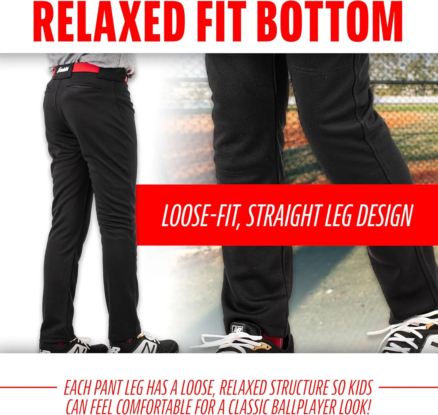 Franklin Sports Youth Baseball   Softball Pants - Knee High   Relaxed Fit Kids Baseball Pants - White, Black   Grey Pants